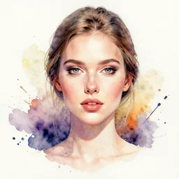 woman portrait an watercolor painting splashes with many colors and shapes by john backderf greg rutkowski and alphonse mucha, polycount, generative art, psychedelic, fractalism, glitch art