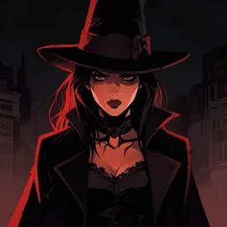 cell shaded, portrait of a woman magician, dark background, dramatic bold lighting, solid colors and blacks, big thick lines, dark shadows, sharp edges, artstation, photoshop, trending, grunge, high contrast, comic, graphic novel, dark background, digital 2 d, artstation, marcin sobon, city of mist