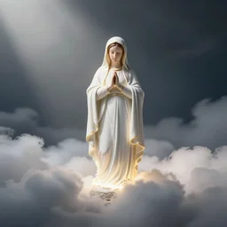 tiny all white virgin mary glowing in cloudy fly