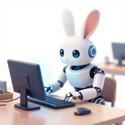 rabbit robot studying computer engineering, award winning trending on artstation