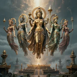mysterious ancient dieties hovering over magical temple, highly detailed by ernst steiner