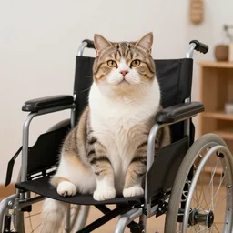 fat cat sitting in a wheelchair