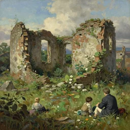 overgrown ruins, extremely detailed oil painting, rhads, sargent and leyendecker, savrasov levitan polenov, bruce pennington, studio ghibli, tim hildebrandt, digital art, landscape painting, trending on artstation, masterpiece