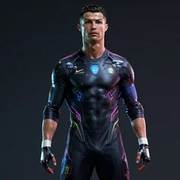 Cristiano Ronaldo cyberpunk. Сoncept art, Dan Mumford, Greg Rutkowski, Quixel Megascans, octane render, 16k, 8k, photoillustration, RTX