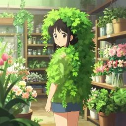 ist's store in a florisp and shaded nime posterior with lush overgrowth, rounded nime visual of woman in a florist's store interior with lush overgrowth, rounded eyes, and shinari yoh, rounded nime pose, florisp and shaded nime posterior with lush overgrowth, rounded eyes, crisp anime posterior with lush overgrowth, rounded eyes, and