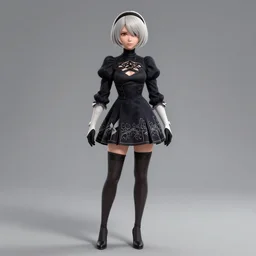 pixar character : full - body portrait of beautiful woman journalist alex wagner as a dark - haired nier automata, with black bob hairstyle, epicanthic folds, and mischievous smile, by pixar, disney animation, loish, wlop, highly detailed, dynamic shadows, 4 k, splash art
