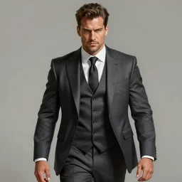 handsome and brutal successeful man in a three - piece suit, hyper realism, digital painting, high quality, ultra detailed portrait