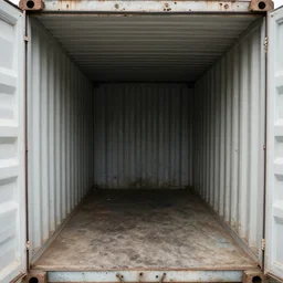 photo of interior view of a cargo container, filthy, documentary photograph