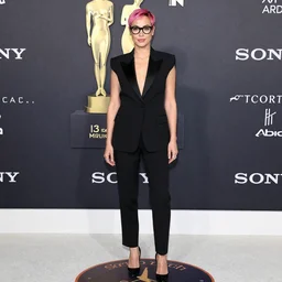 photo of a gorgeous Gal Gadot pink pixie cut hair hipster glasses by Mario Testino, detailed, full body shot, award winning, Sony a7R