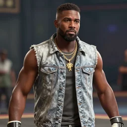 a videogame still of Lil Boosie in Tekken 7, 40mm lens, shallow depth of field, split lighting
