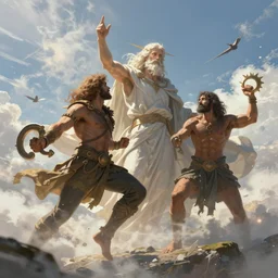 2 God having a battle in the sky , Trending on artstation
