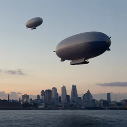 spaceport airships in sky clear, twilight london circa 1 8 8 8 skyline background, water ivan aivazovsky. realistic details, cinematic atmosphere