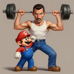 portrait of freddie mercury playing mario after hitting the gym for one year, fantasy, intricate, elegant, highly detailed, digital painting, artstation, concept art, matte, sharp focus, illustration, art by aenaluck and roberto ferri and greg rutkowski, digital painting