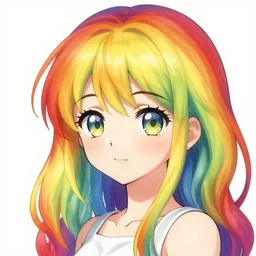 Cute young girl in anime style with rainbow hair in the style of Arthur Rackham, pixiv, pinterest anime, art by Steve Hanks, art by Alyssa Monks, endless summer art, realistic, wide focus, 8k ultra, insanely detailed, intricate, elegant, art by Laurie Lipton, digital art by James Clyne, art by Steve Hanks