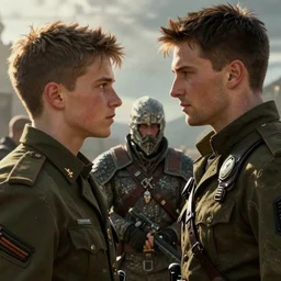 an anime portrait of jensen ackles as soldier boys staring at chris evans from skyrim, by stanley artgerm lau, wlop, rossdraws, james jean, andrei riabovitchev, marc simonetti, and sakimichan, trending on artstation