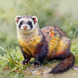 rainbow ferret, aquarelle painting, high quality