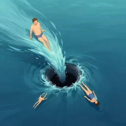 An ocean being drained and consumed by a black hole, aerial shot, digital art, artstationhq, by Charles Sheeler and Jordan Grimmer and Victor Mosquera