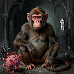 Monkeypox Ebola Covid-19 by Richard Corben, by by René Magritte, surrealism, gothic, baroque