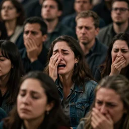 crowd of adults crying and angry photo