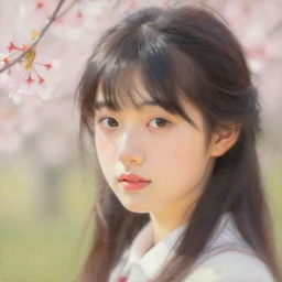 detailed portrait of japanese girl in a spring, spring light, painting by lise deharme
