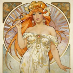 painting of nikki minaj as the greek goddess of nail polish, by alphonse mucha