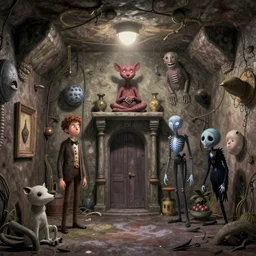 underground house with unusual animals. digital drawing by wes anderson, jean pierre jeunet, tim burton, tomm moore. ultra hd 4 k high quality.