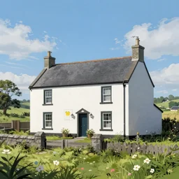 a small beautiful irish homestead in the countrysideclean 8 k, highly detailed, digital painting, anime, artstation, concept art, smooth, sharp focus, illustration, art by whinbek and johanna rupprecht