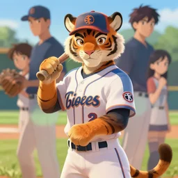 beautiful portrait of a female anthropomorphic tiger fursona baseball player. character design by disney, charlie bowater, ross tran, artgerm, and makoto shinkai, detailed, soft lighting, rendered in octane