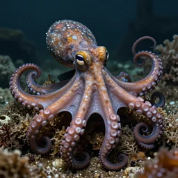 owlish octopus, realistic, intricate