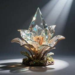 exotic surreal living glass prism flower by chris wood, sunbeams, spotlight shining through, featured on behance