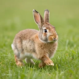 mila kunis as a little anthropomorphic rabbit hopping through high grass