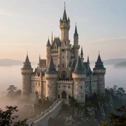 a highly detailed photo of an avatar inspired castle surrounded by a mist shot during sunrise on 3 0 mm film painted by alena aenami, rendered in unreal engine