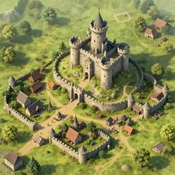 medieval village with castle top view, trending on artstation