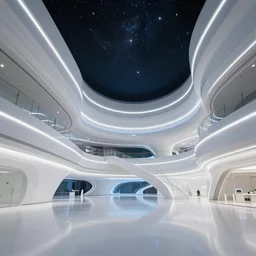 modern architectural hall with a sense of science and technology, with starlight on the top