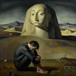 catatonic schizophrenic, claustrophobia, buddhahood, dark shadows, by salvador dali, misery, dejection, recession, by georgia o'keeffe