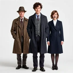 bbc sherlock, starring katie holmes in deerstalker and emma watson with moustache, long shot, baker street 2 2 1 b at background, still from sherlock bbc movie, intricate, cinematic lighting, smooth, sharp focus, award winning portrait studio lighting by jessica rossier and brian froud and gaston bussiere