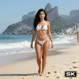 a woman in a bikini on the beach in sao paulo, 8k, detailed, 3d