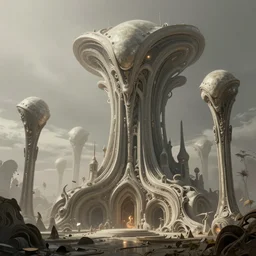brutalist alien civilization, matte painting by Karcz, Michal, featured in artstation, octane render, cinematic, elegant, intricate, 8k