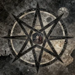 satanic ritual, pentagram, surrealistic collage art