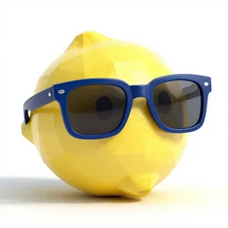a lemon wearing dark blue sunglasses on a white background, 3 d render, low poly