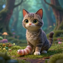 5 5 mm photo of a cat - worm hybrid in a magical forest. dof. bokeh. by artgerm and greg rutkowsky. highly detailed 8 k. intric