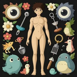 ghibli!!! body, tools, creatures, flowers, big eyes, sharp focus, smooth, digital illustration, by mcbess, dore, symmetry, by alexander mcqueen, trending on artstation