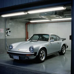 a single 1 4 8 0 porsche 9 1 1, inside of a tokyo garage, ektachrome photograph, movie still from bladerunner
