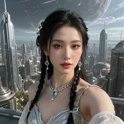 Сyberpunk style selfie in a crowded city on another planet, Neo Norilsk, sci-fi, fantasy, intricate, very very beautiful, elegant, highly detailed, smooth, Unreal Engine 5, sharp focus, by Evgeny Zubkov, by Marat Zakirov, trending on Behance