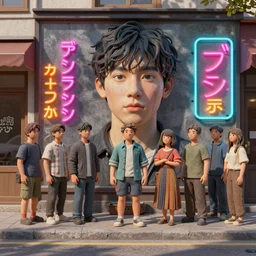 people made of plastic and clay, 3 d, exterior street, neon japanese advertisements, portrait face, dappled light, in the style of matt murphy, jeremy enecio, miles johnston, monet, cynical realism, john william godward, yoshitaka amano, miles johnston, louise zhang, matt murphy, enes dirig, pekka halonen, finnish naturalism
