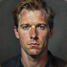 painterly portrait, james arness, impasto, fantasy, chuck close:7, carl spitzweg:7, cinematic light, full face, symmetrical face