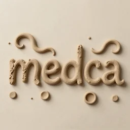 the word medusa written with clay, organic shapes