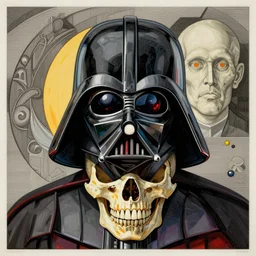 a vibrant! cross section of darth vader head skull by laurie greasley and rene magritte, etching by gustave dore, colorful flat surreal ethereal, intricate, sharp focus, illustration, highly detailed, digital painting, concept art, masterpiece