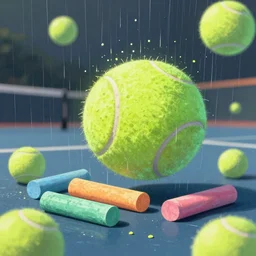 raining tennis balls, chalk, colorful, digital art, fantasy, magic, trending on artstation, ultra detailed, professional illustration by Basil Gogos