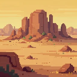 rocky western landscape picture pixel art dusty and golden horizon